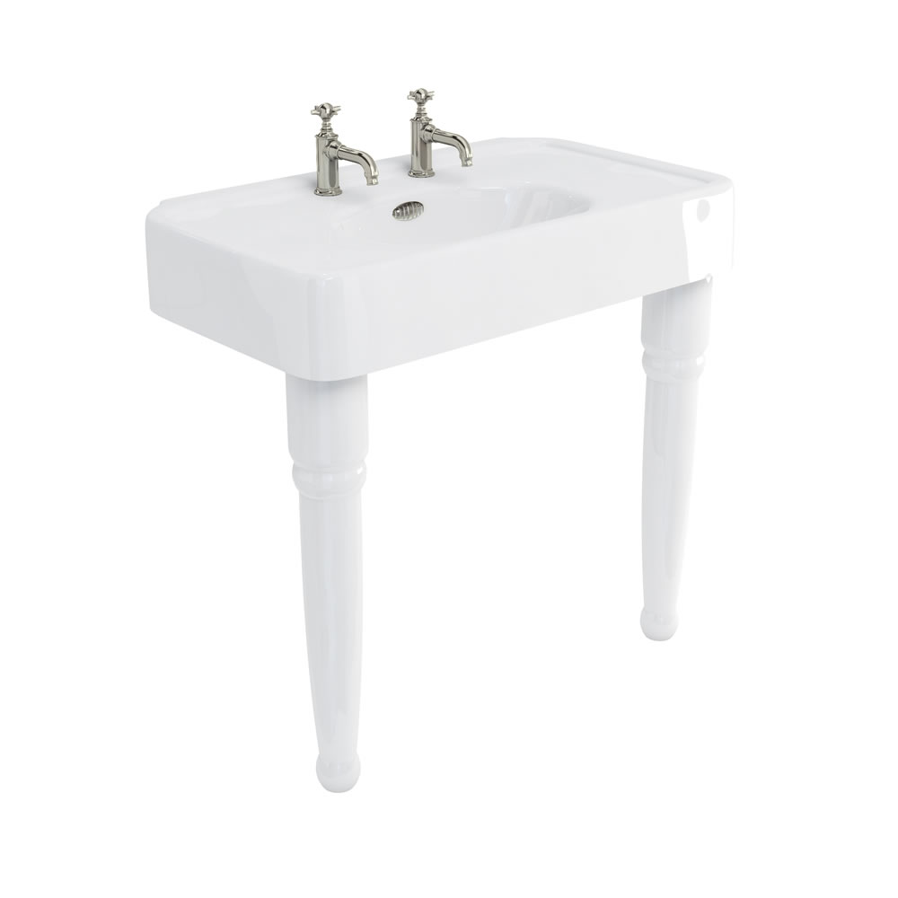 Arcade 900mm basin with nickel overflow & ceramic console legs